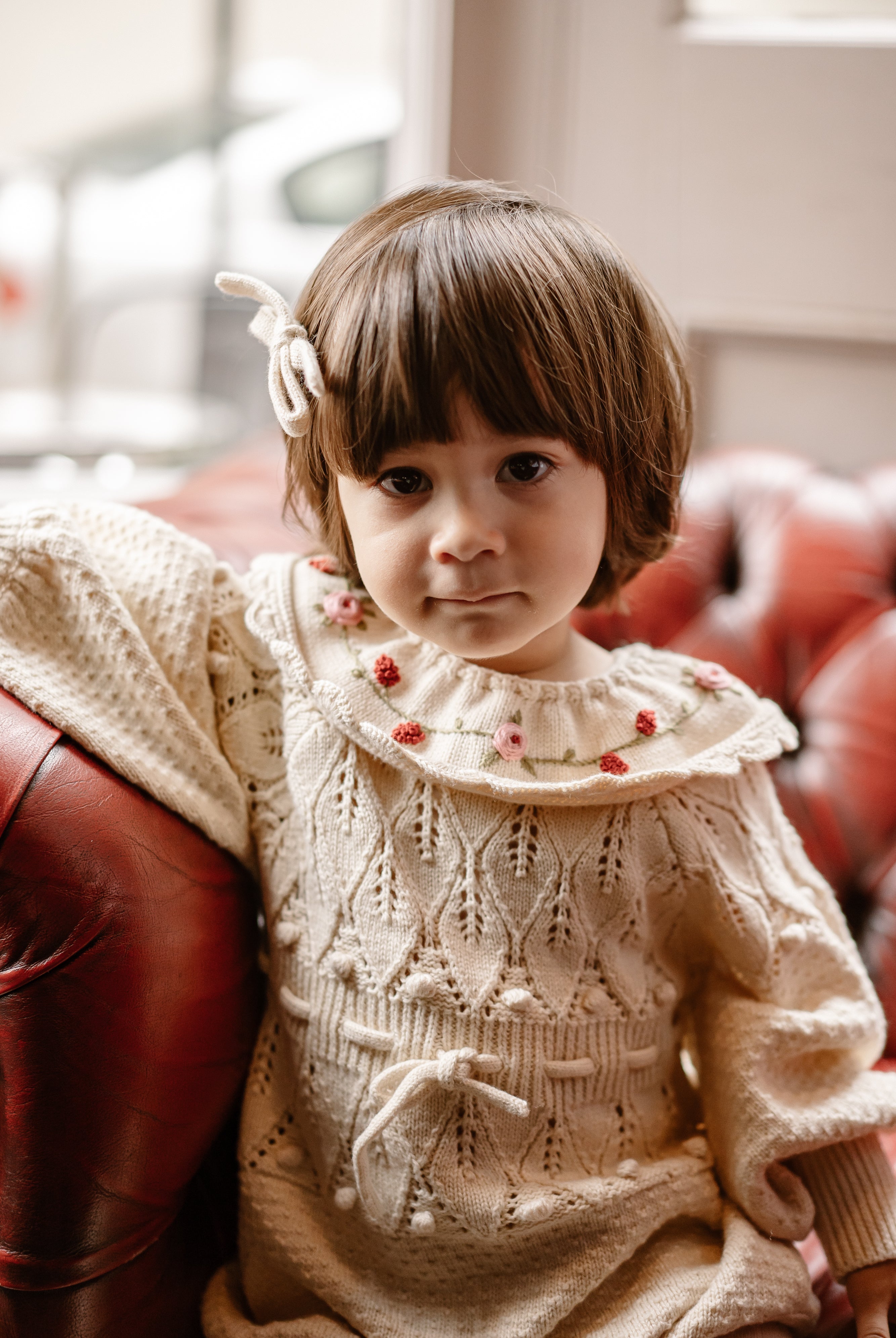 Jasmine Embroidered Knitted Collar, Ice Cream – view 5