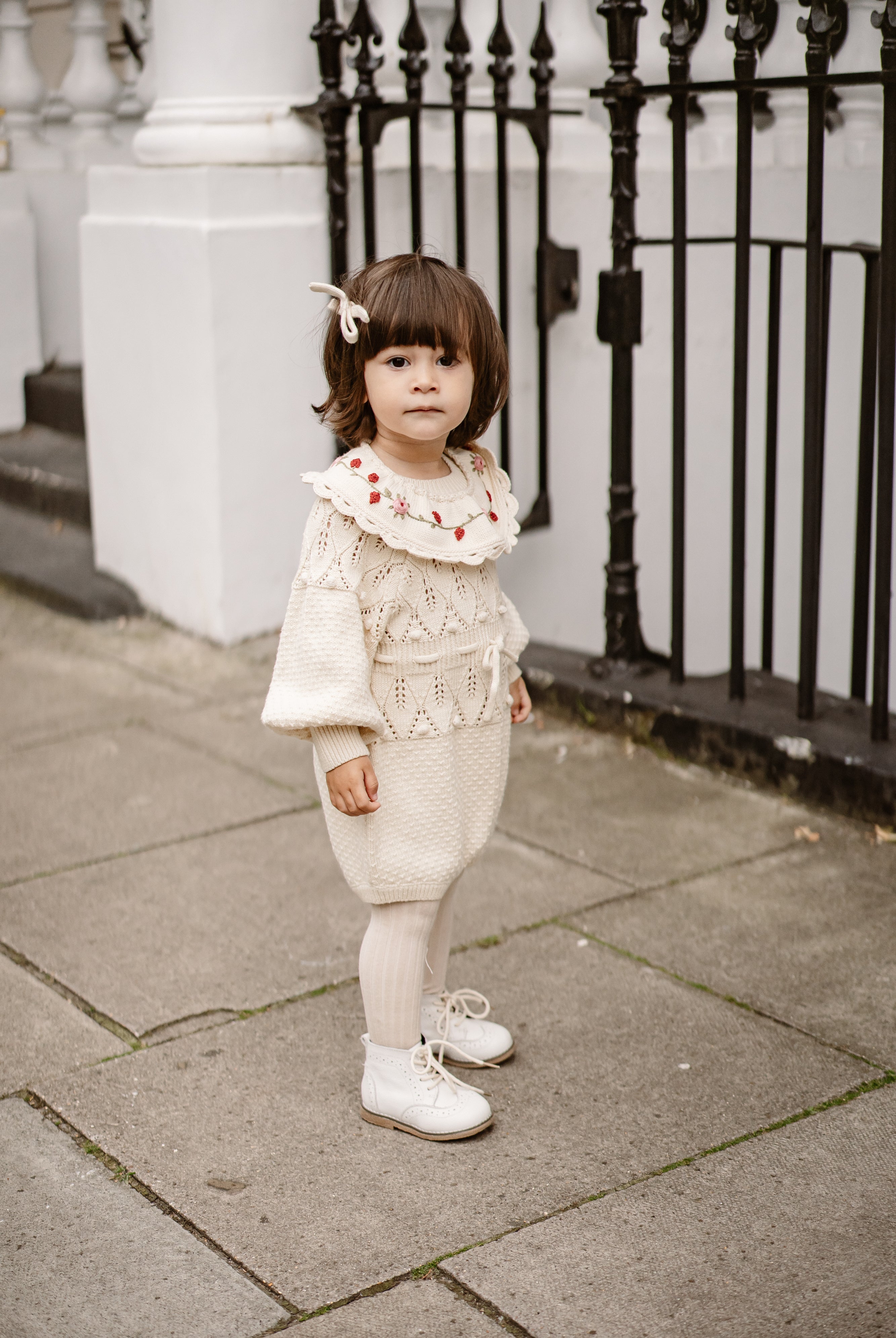 Jasmine Embroidered Knitted Collar, Ice Cream – view 6