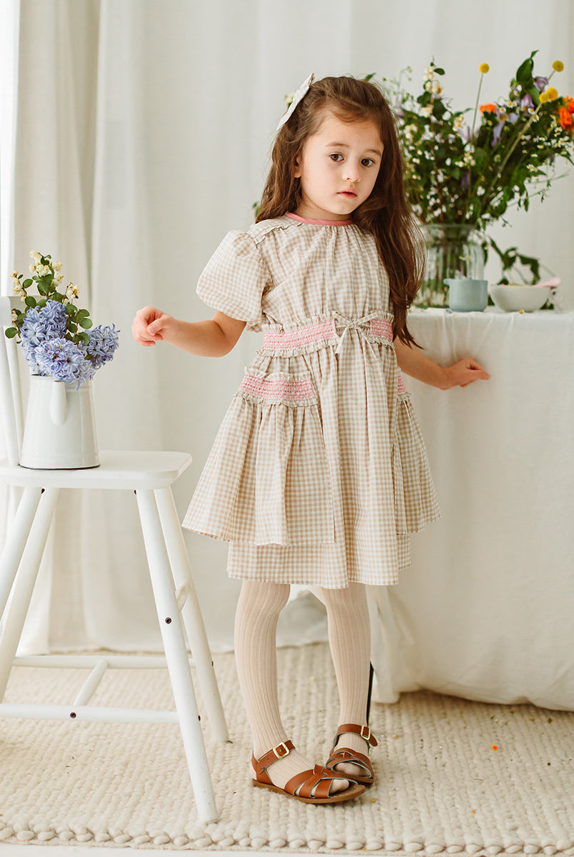 Leilani Smocked Dress, Mocca Check – view 5