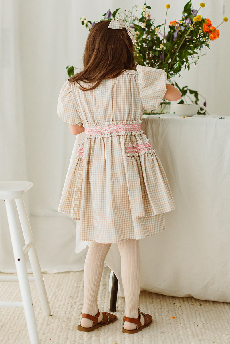 Leilani Smocked Dress, Mocca Check – view 6