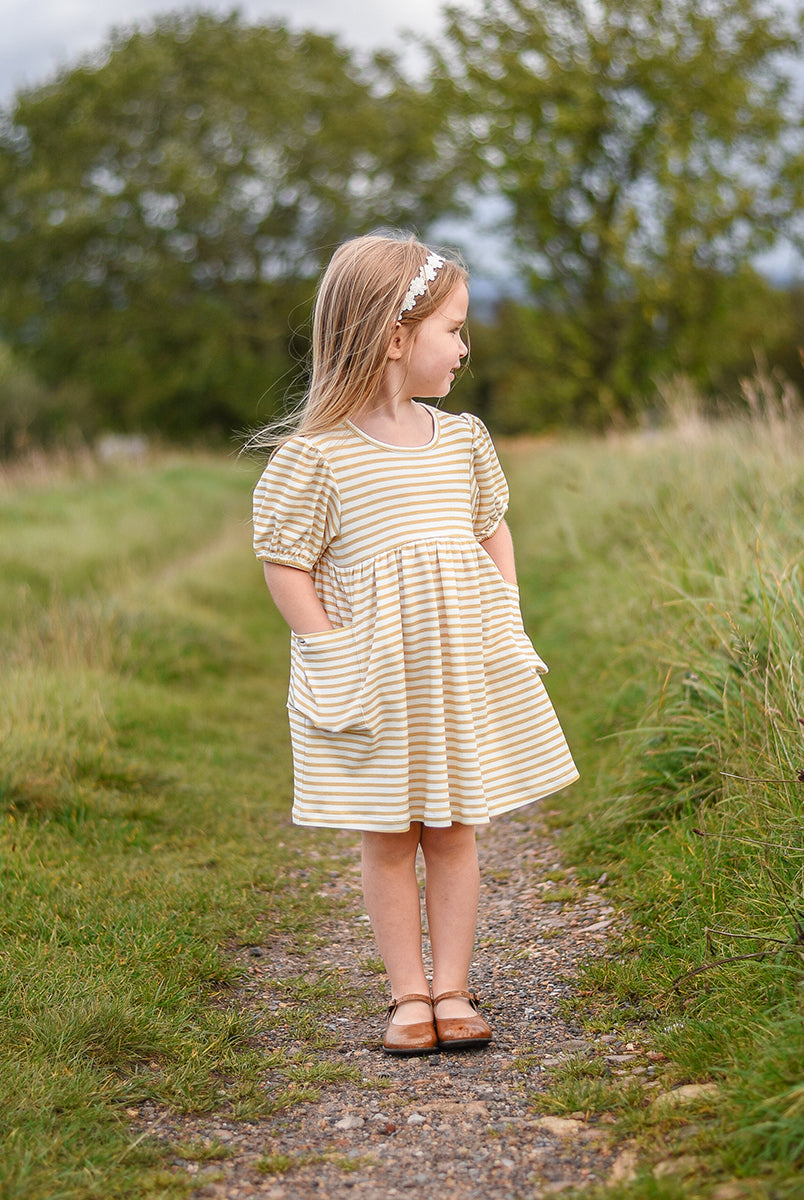 Phoebe Cotton Jersey Dress,Yellow Stripes – view 5