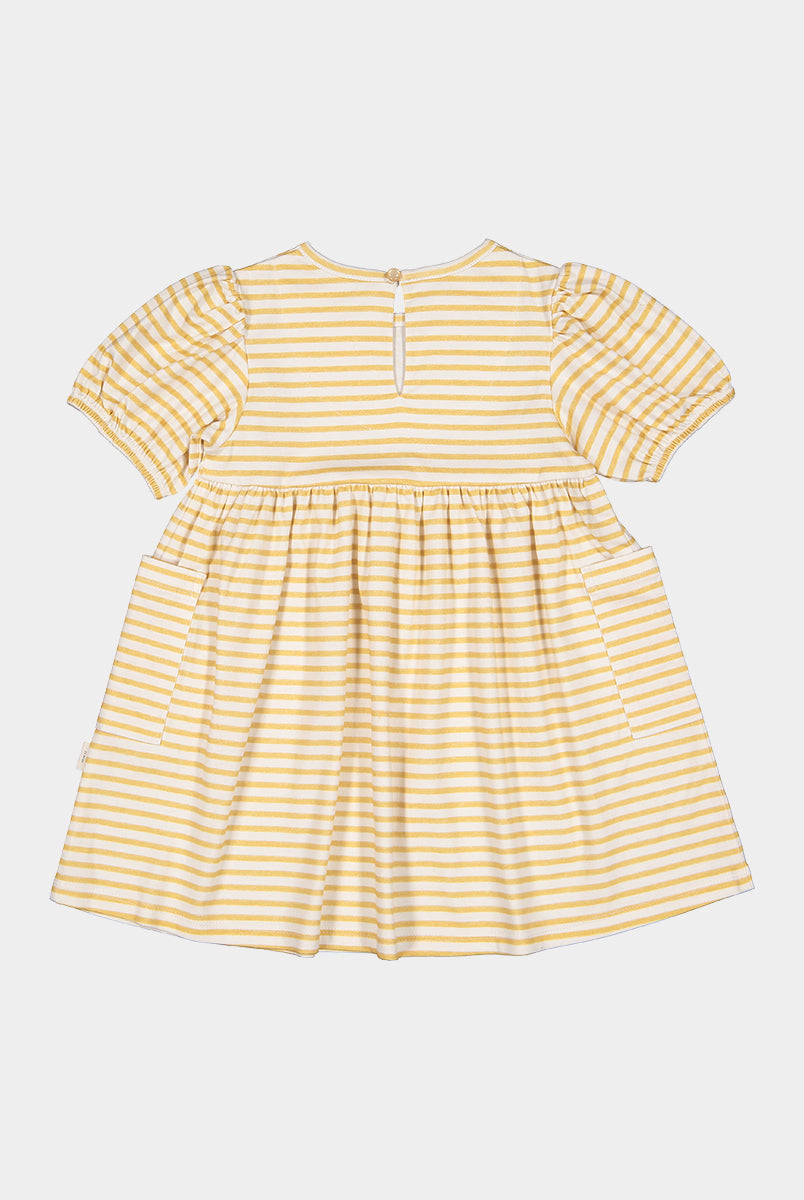 Phoebe Cotton Jersey Dress,Yellow Stripes – view 7