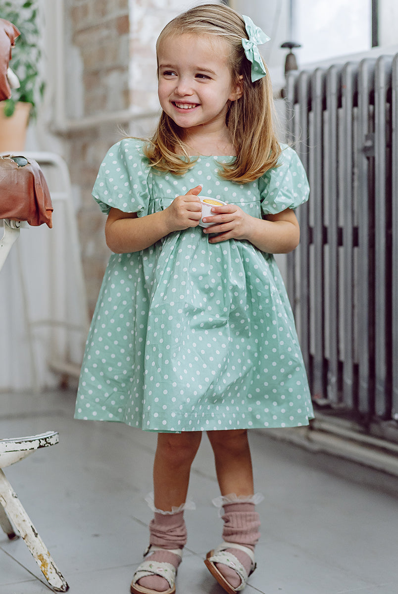 Harrogate Polka Dot Dress, Green Polka – view 3