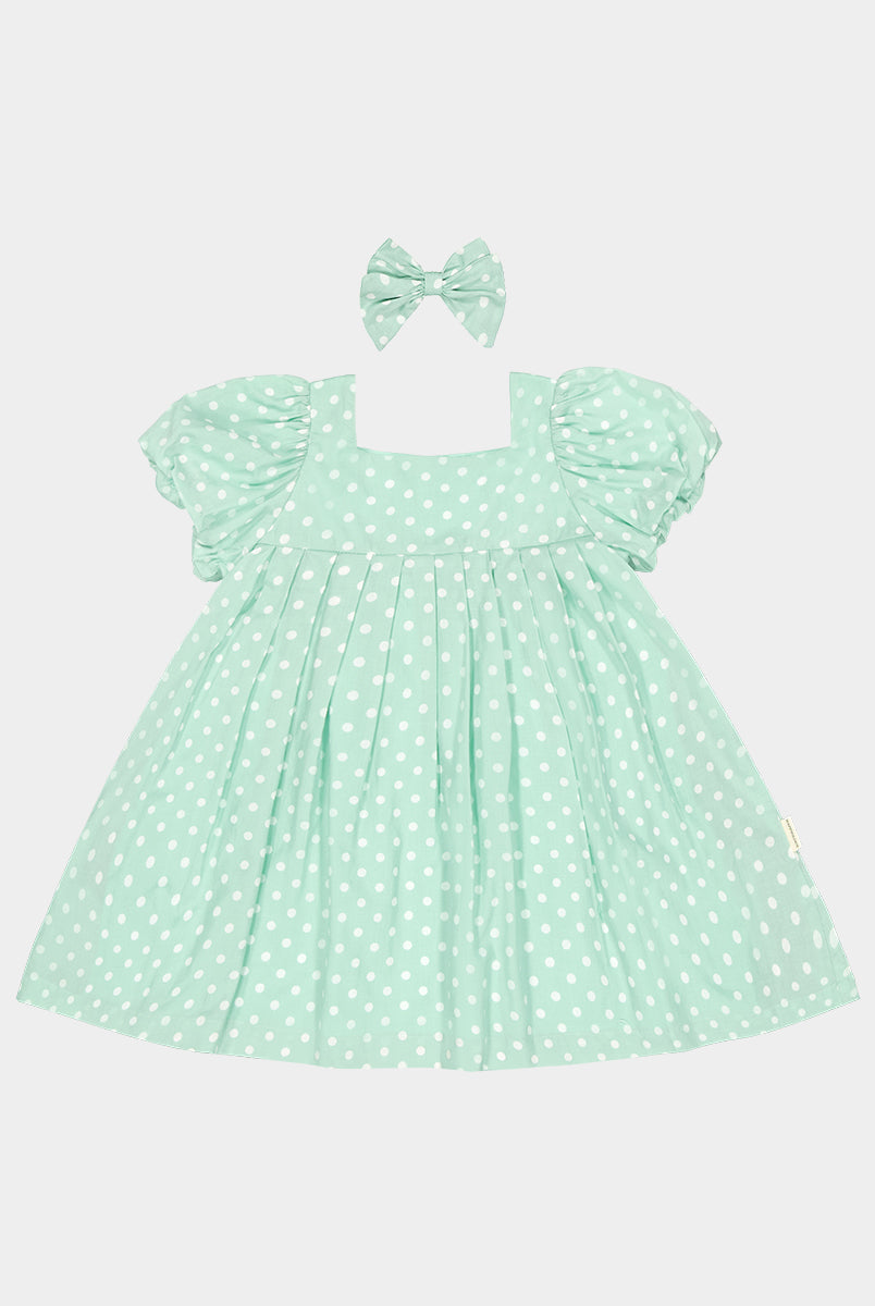 Harrogate Polka Dot Dress, Green Polka – view 2