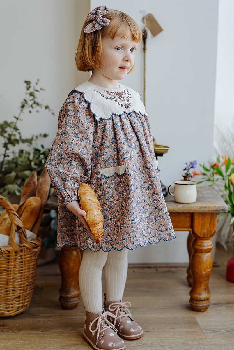Salvia Embroidered Organic Cotton Dress, Damascus Rosa – view 4