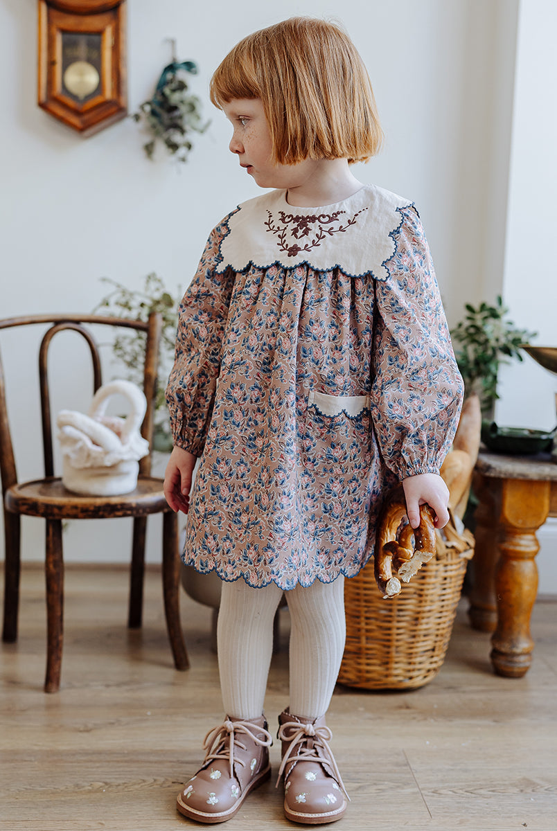 Salvia Embroidered Organic Cotton Dress, Damascus Rosa – view 6