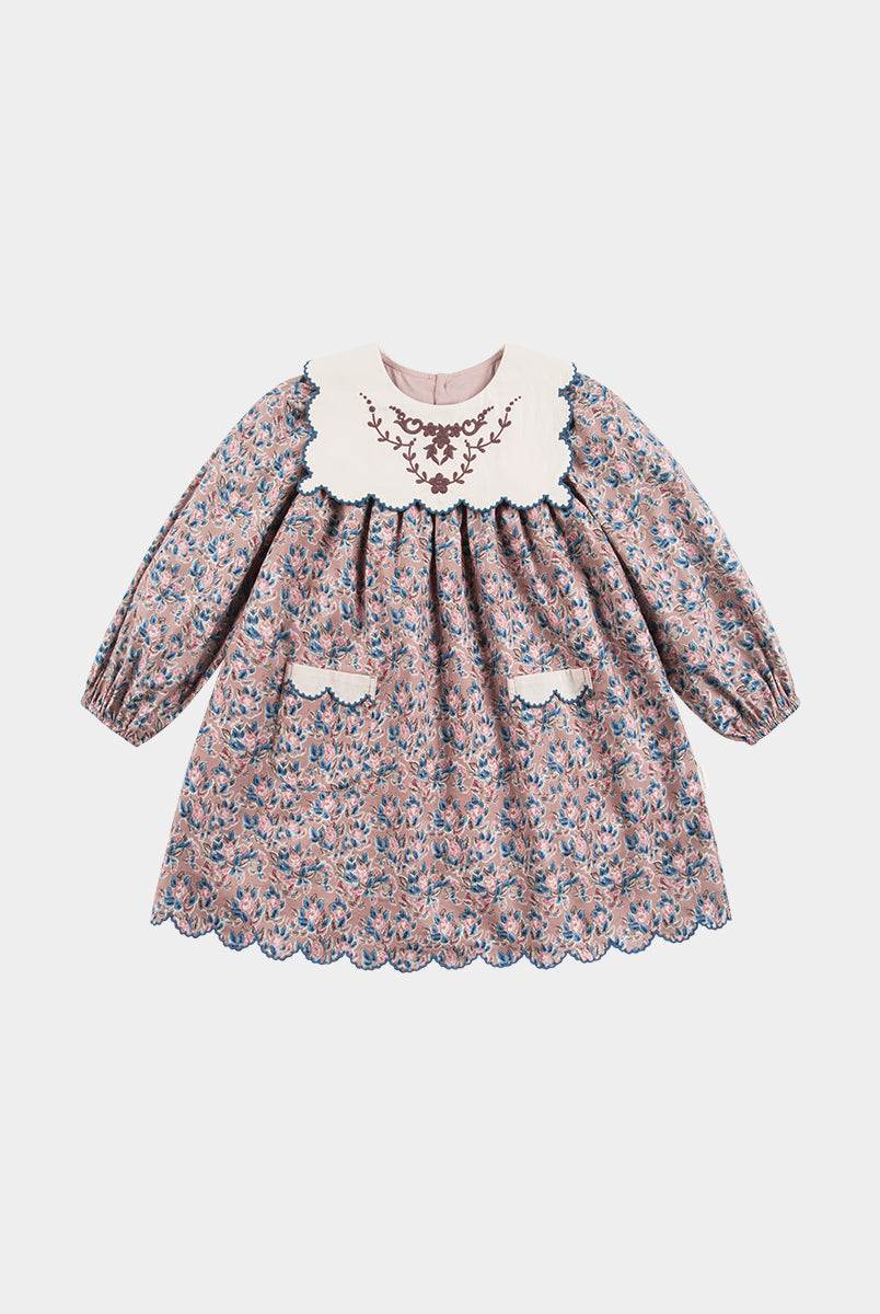 Salvia Embroidered Organic Cotton Dress, Damascus Rosa – view 2