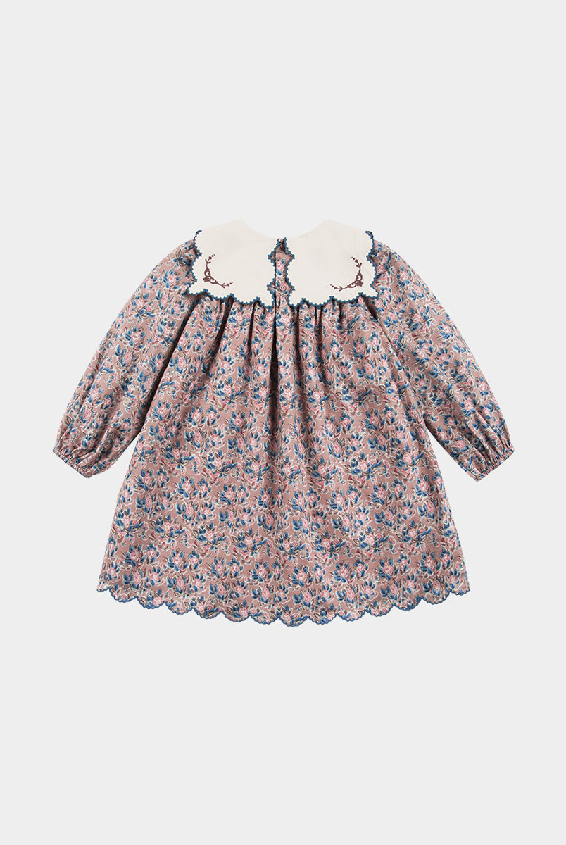 Salvia Embroidered Organic Cotton Dress, Damascus Rosa – view 8