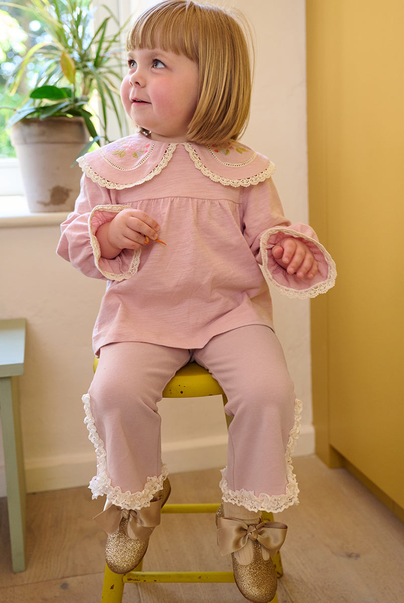 Tretyakov Lace-Trim Leggings, Light Rose – Happyology